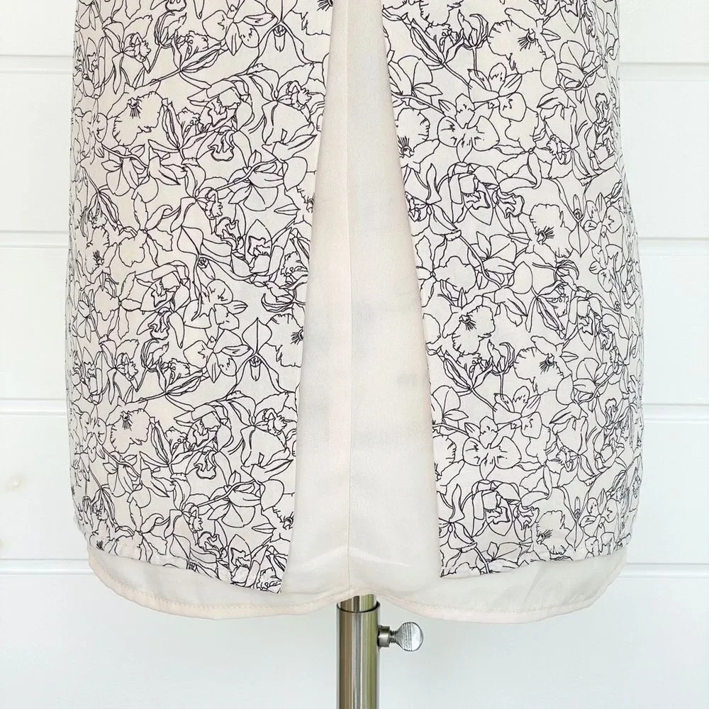 Lila Rose Women's Cream Black Floral Back Split Tank Top Size Medium